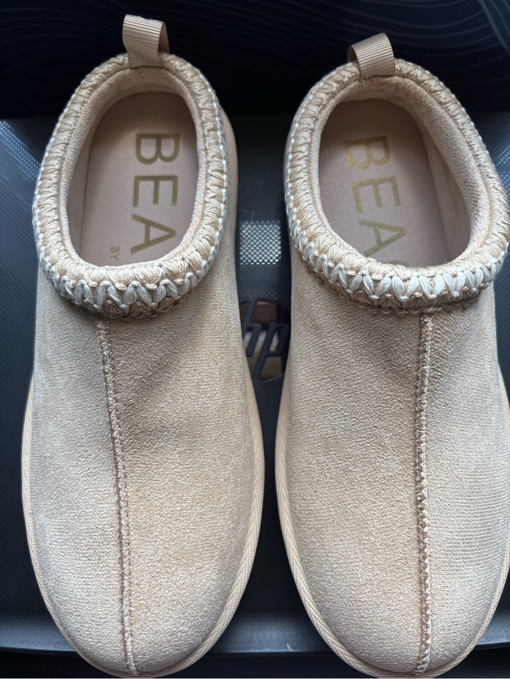 Beige Slip-On Flats with Braided Trim